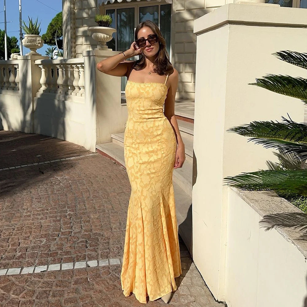 Elegant Dresses - Suninheart New Square Neck Backless Suspender Dress with Hip Wrap Sexy Slim Fit Fish Tail Long Retro Evening Dresses 2025