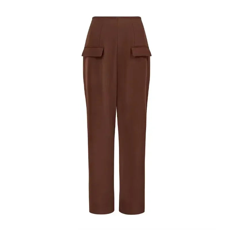 Pants Sets - Solid Square Collar Halter Vest Pants Sets Women Slim Backless Sleeveless Tops High Waist Wide Leg Pant 2025 Lady Office Outfit