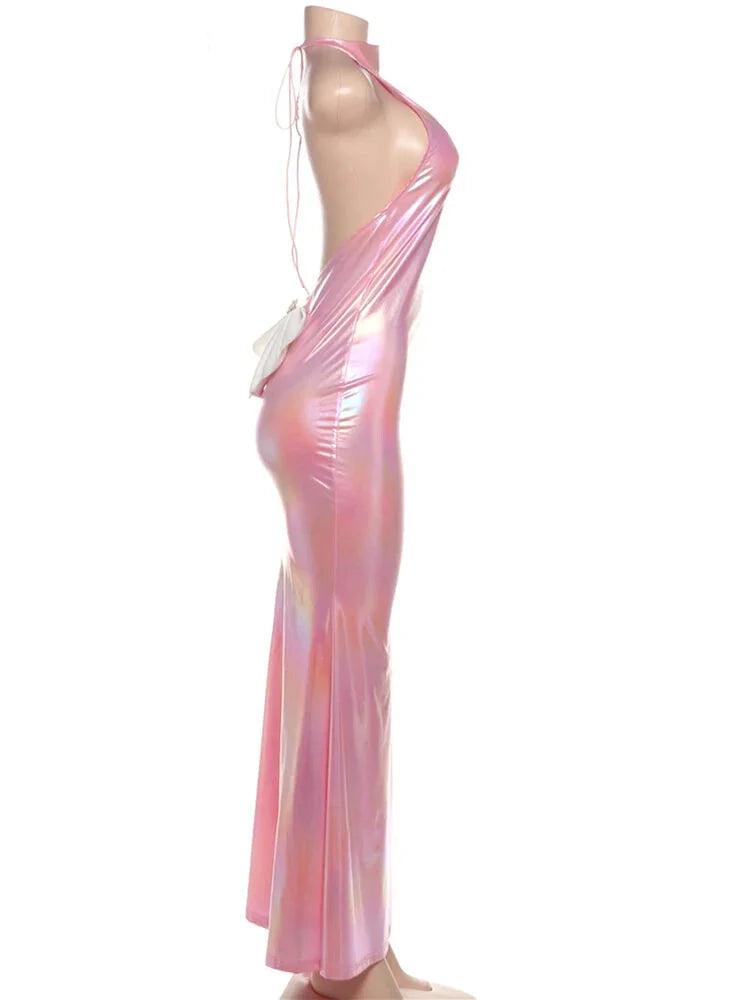 Elegant Dresses - Bow Applique Dress Women Sexy Halter Lace-Up Strapless Backless Robe Banquet Party Sleeveless Long Bodycon Vestidos