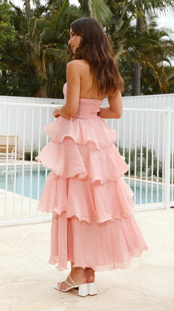 Elegant Dresses - Women's Elegant Tube Top Party Cake Dress Sexy Backless Fashion Solid Color Multi-layered Hem Banquet Dresses Vacation Vestidos