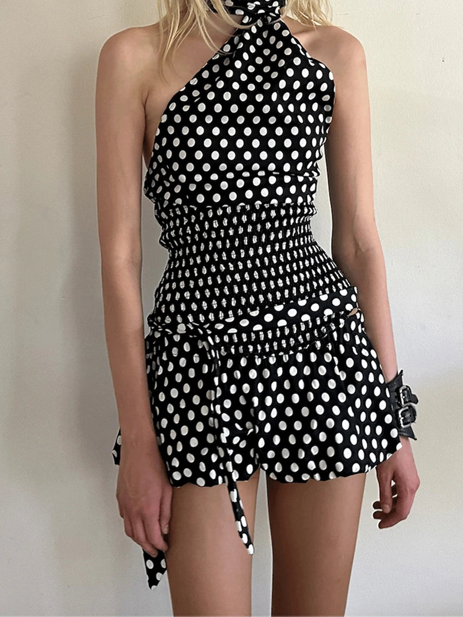 Casual Outfits - Women Y2K 2 Piece Bubble Skirt Outfit Set Off the Shoulder Plaid Halter Tank Top and Puff Mini Skirt with Belt Party Clubwear