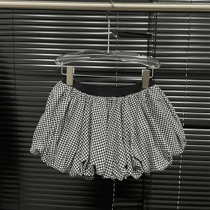 Fit and Flare Dresses - Women's Fashion Back Bandage Design Strapless 2025 Spring New Items Plaid High Elastic Waist A-line Skirt Female 111A02355
