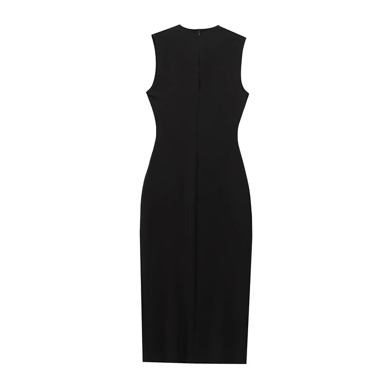 Buttoned Dresses - Long Dress With Belt Women Slim Single Breasted Front Split Sleeveless Female Dresses 2025 Summer Lady Vestido