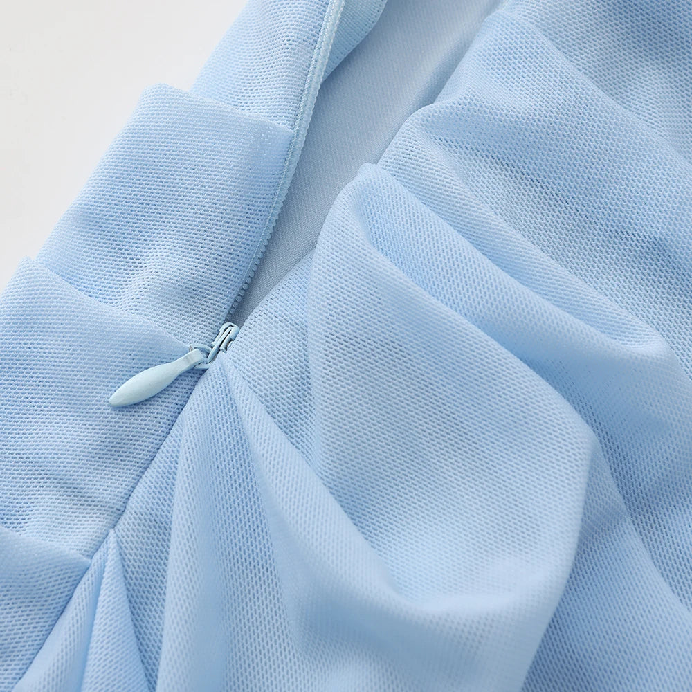 Elegant Matching Sets - Elegant Maxi Wedding Guest Dress Set Sexy Strapless Blue Cropped Top Set Bodycon Holiday Party Dresses Women