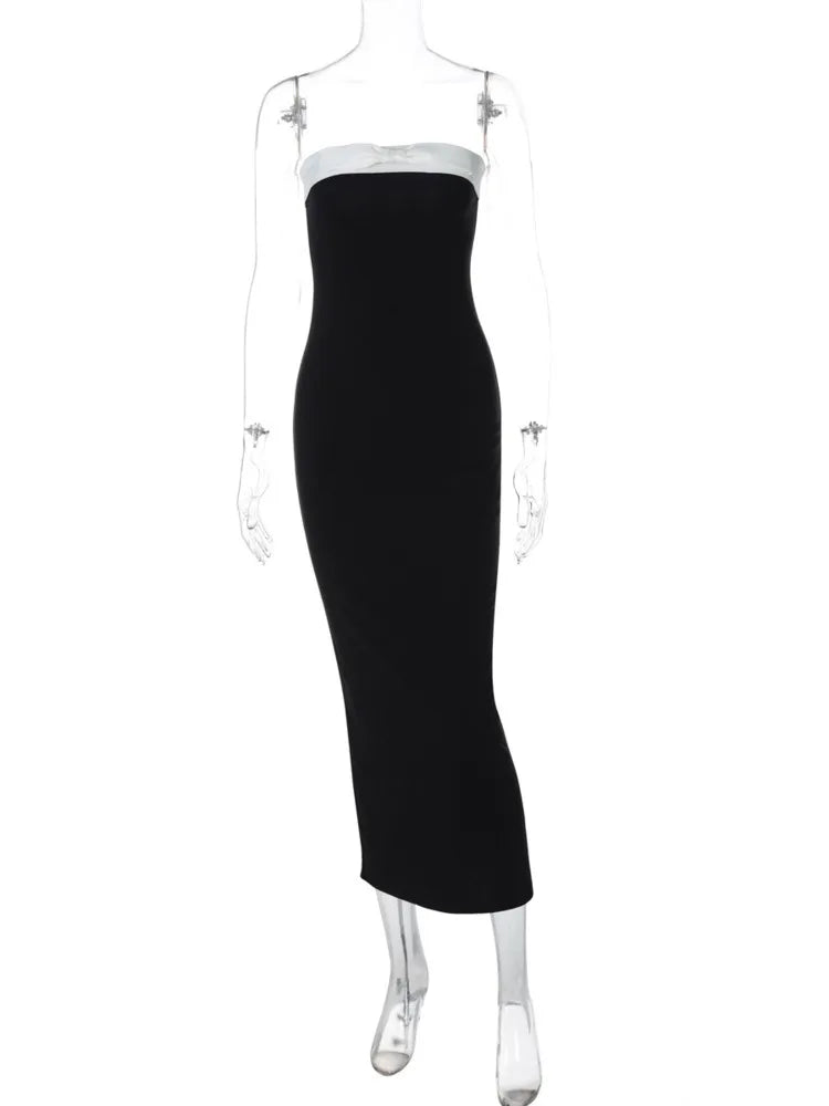 Tube Dresses - Off-shoulder Strapless Backless Sexy Maxi Dress For Women Patchwork Sleeveless High Waist Bodycon Split Long Dress