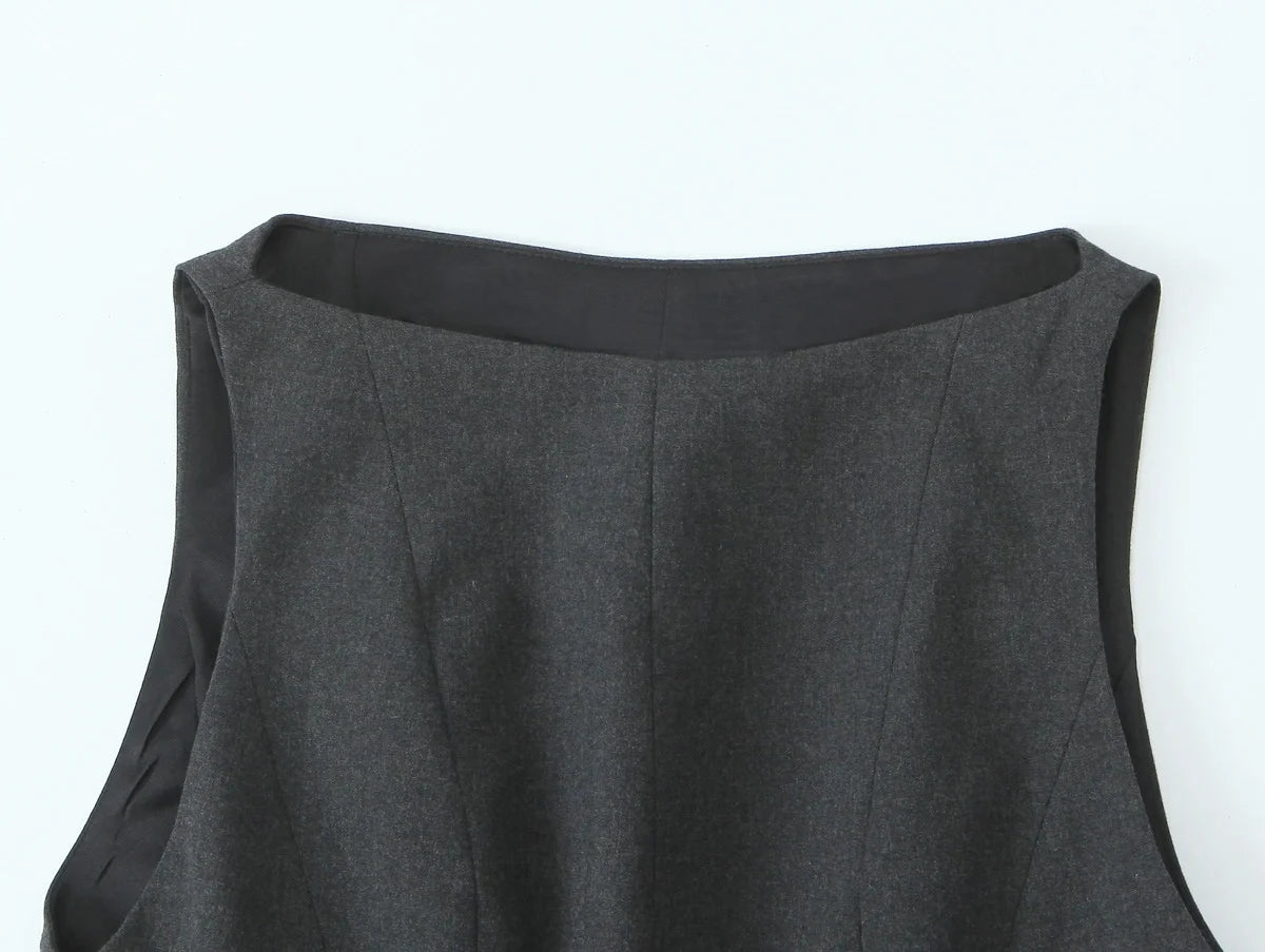 Peplum Tops - Women's New Fashion Simple Stacked Decorative Slim Fit 3-Color Top Female Elegant Round Neck Sleeveless Ruffle Zipper Top