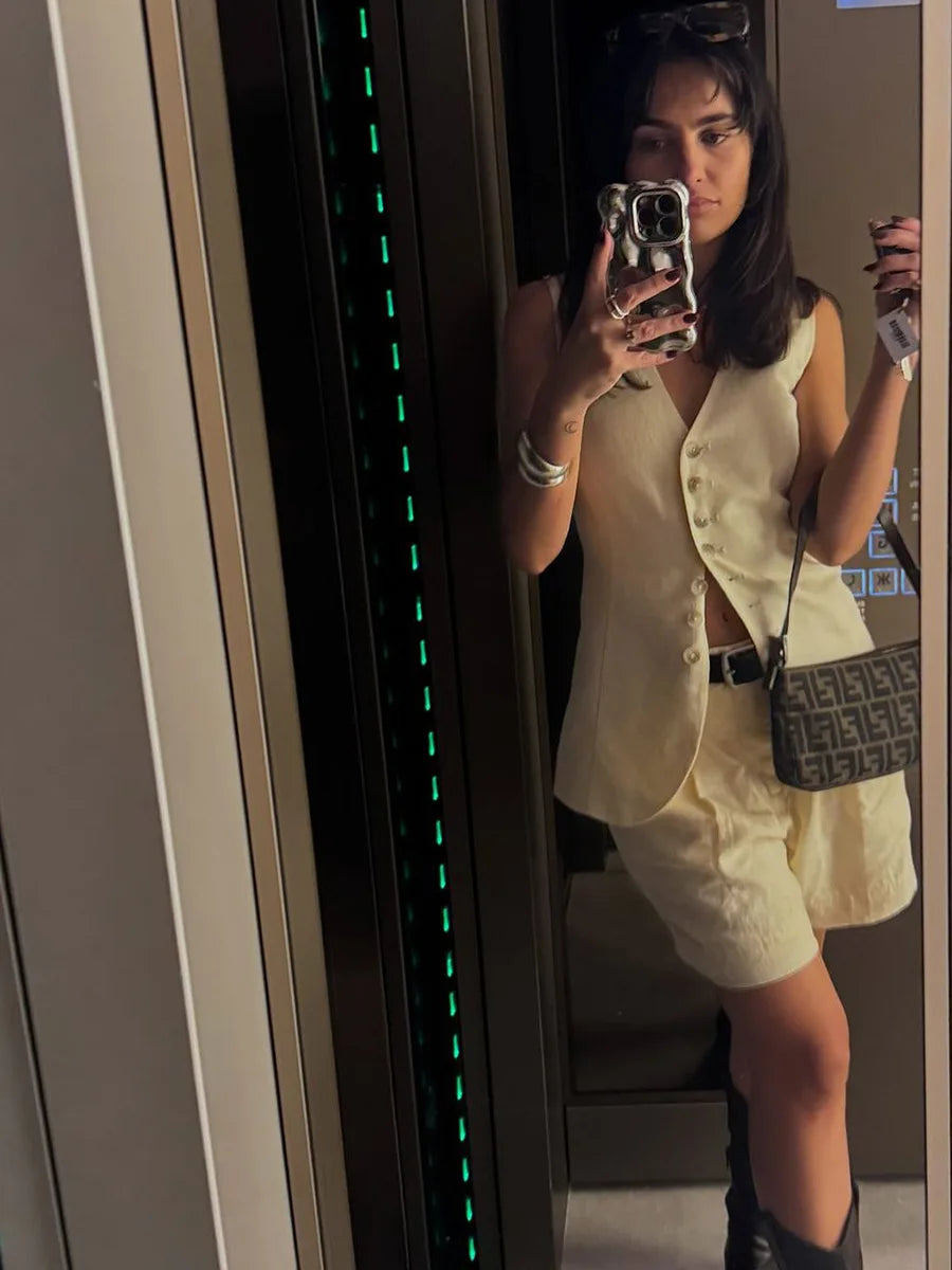 Shorts Sets - Cotton And linen Chic Casual Vest Shorts Set Women's Summer New Fashion Commuter Sleeveless Tank Top Shorts Suits