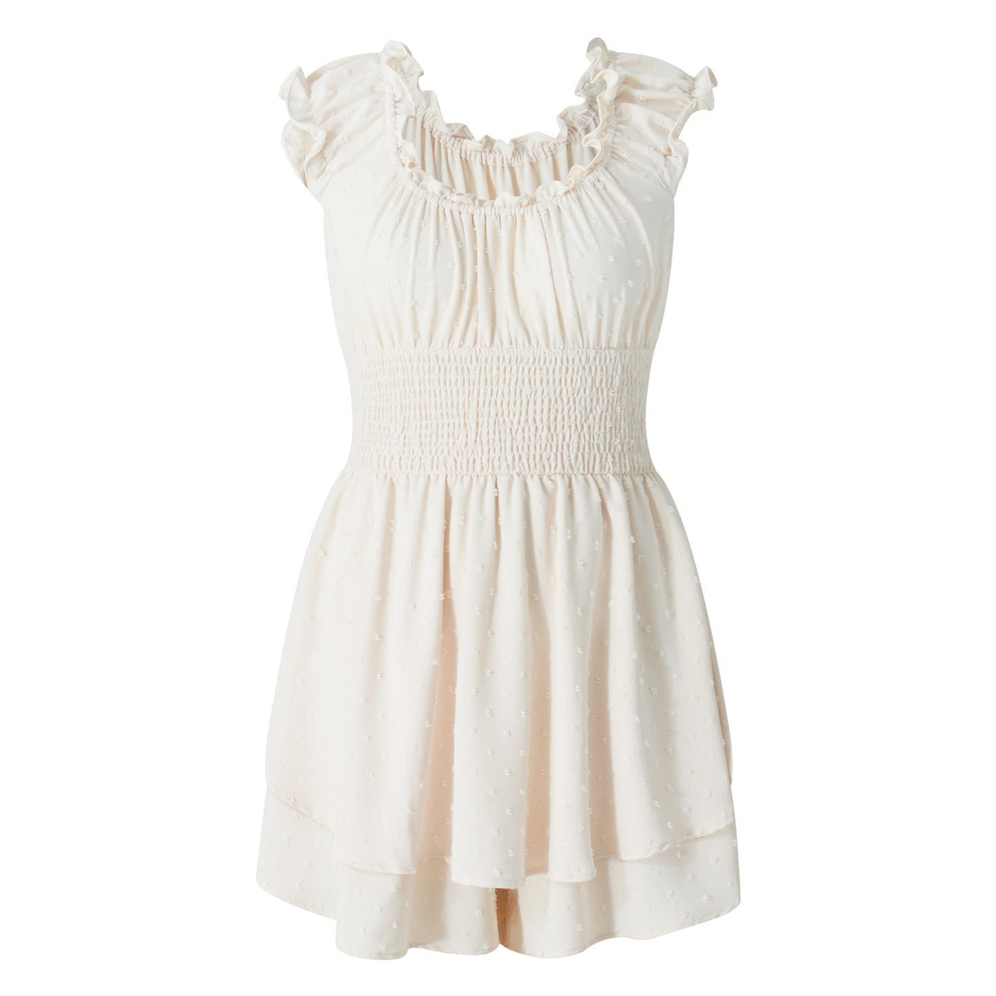 Playsuits - Boho Summer Off-Shoulder Ruffle Hem Playsuit Women Beach Streetwear Solid Color Short Sleeve High Waist Short Rompers