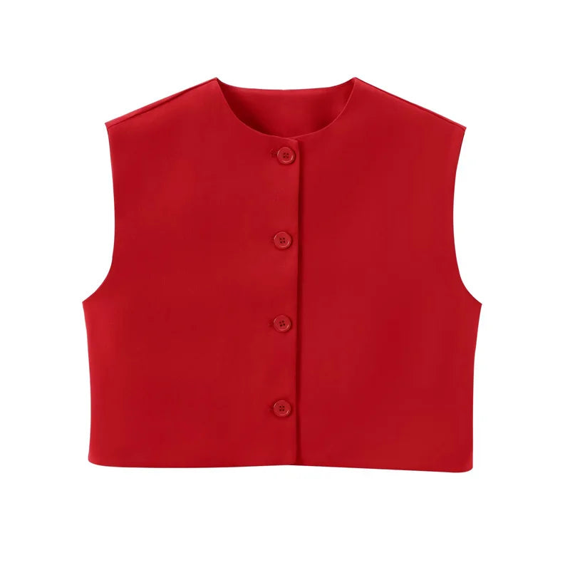 Crop Blouses - Women 2024 Red White Black Vest Korean Sleeveless Vest Woman Top Cardigan
