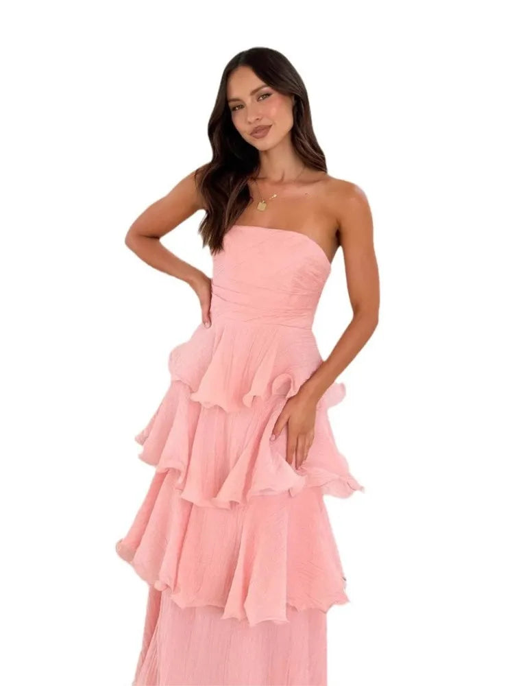 Elegant Dresses - Women's Elegant Tube Top Party Cake Dress Sexy Backless Fashion Solid Color Multi-layered Hem Banquet Dresses Vacation Vestidos