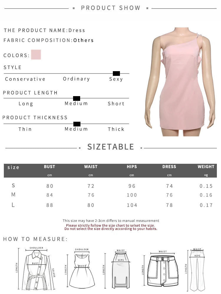 MinI Dresses - Pearl Chains Women Dress Backless Slanted Shoulders Temperament Summer Trend Solid Banquet Elegant Party Mini Bodycon