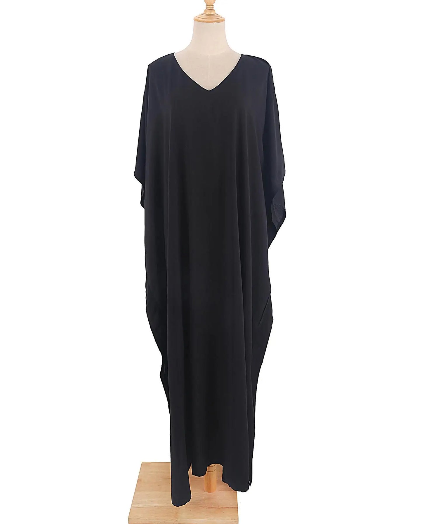 Kaftans - Women's Clothing Swimwears Solid Color Cover Up V Neck Batwing Sleeve Plus Size Beach Kaftan Dresses