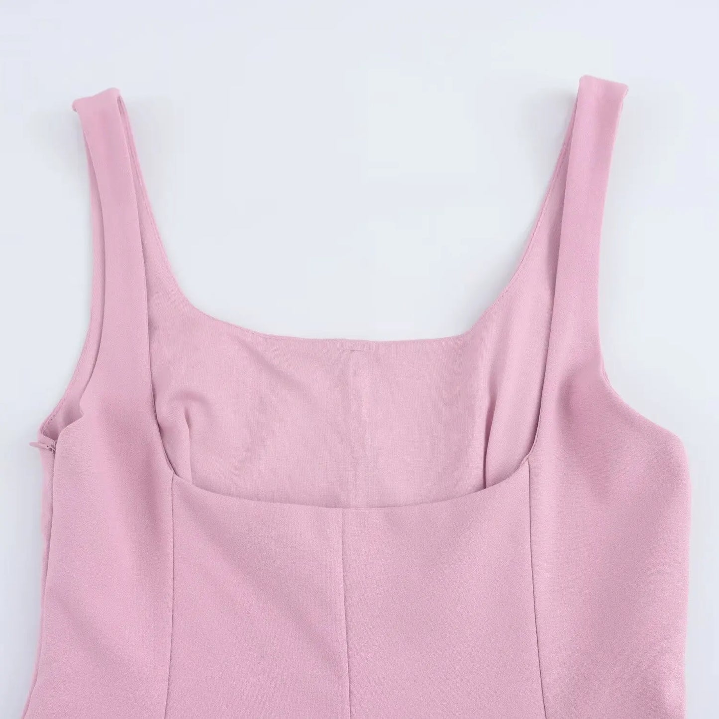 Mini Dresses - Women Fashion Square Collar Sleeveless Solid Mini Dress Female Summer Pleated Dress Chic High Street Slim Short Dress