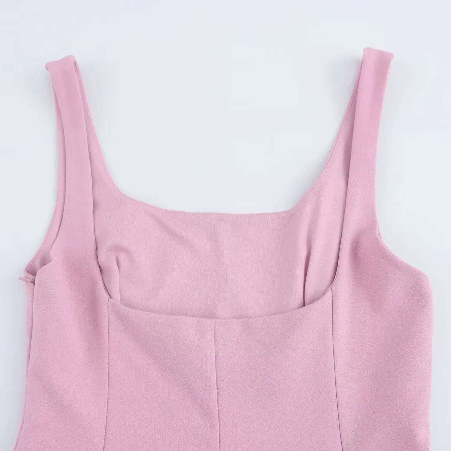 Mini Dresses - Women Fashion Square Collar Sleeveless Solid Mini Dress Female Summer Pleated Dress Chic High Street Slim Short Dress