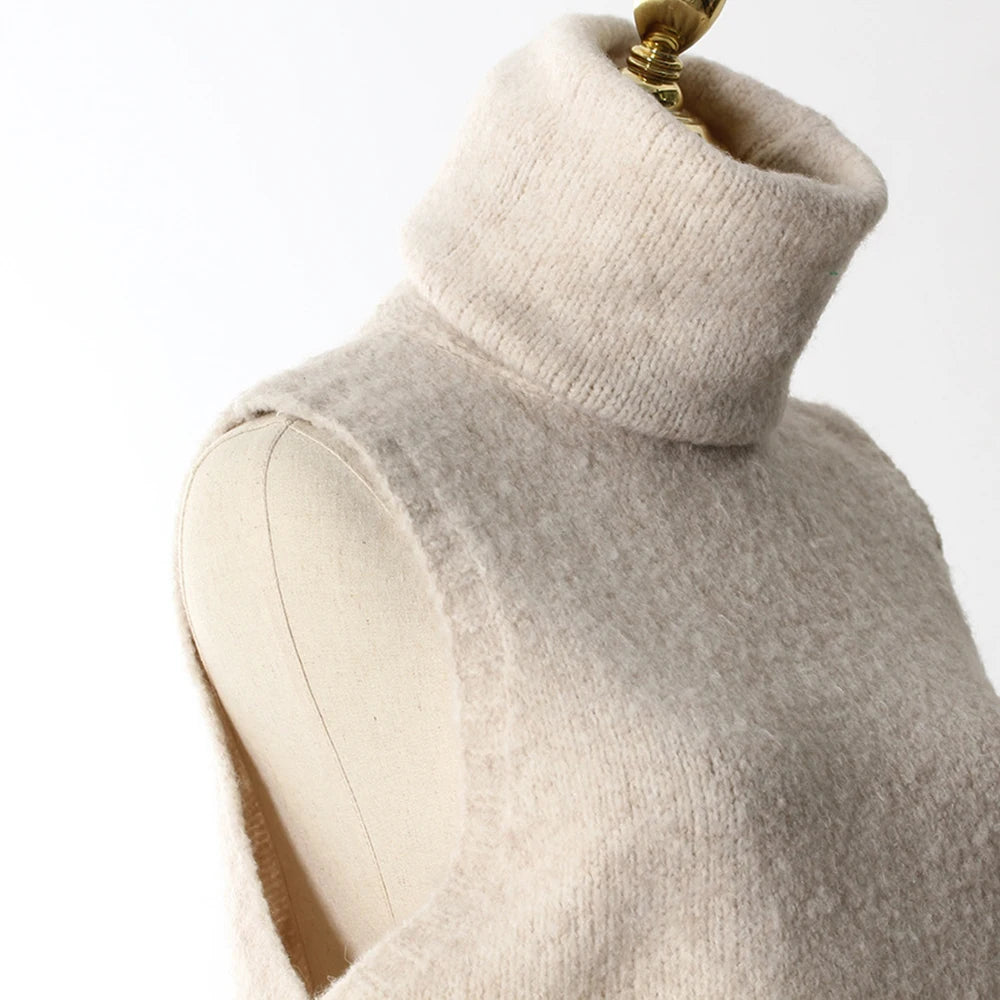 Knitwear - TWOTWINSTYLE Three Piece Set For Women Lapel Long Sleeve Coat High Neck Vest High Waist Patchwork Appliques Skirt Sets Female