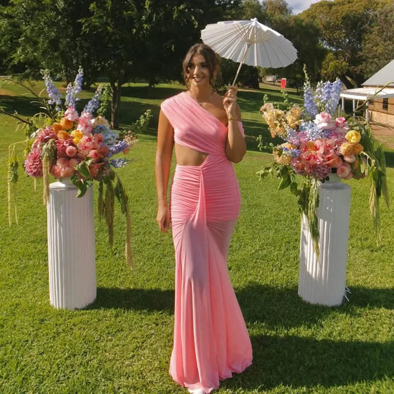 Elegant Dresses - Sexy Sleeveless Hollow Out Pleated Patchwork Maxi Dress For Women High Waist Off-shoulder Slim Club Party Long Dress