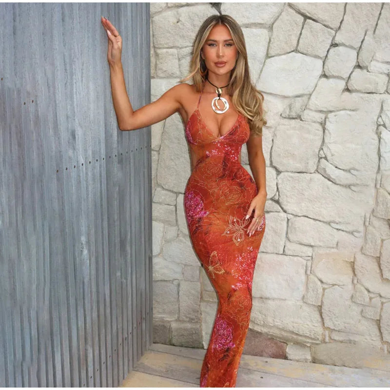 Elegant Dresses - Tie-dye Gradient Hollow Out Women's Maxi Dress Elegant Off Shoulder A-line Hem Long Dresses New Summer 2025 Holiday Female Robes