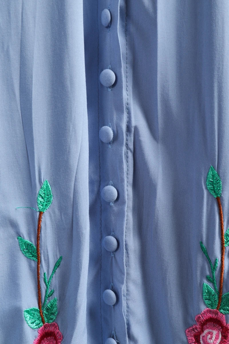 Kaftans - Jastie Embroidered Women Maxi Dress V-Neck Batwing Sleeve Loose Oversize Summer Dresses Drawstring Waist Boho Beach Vestidos