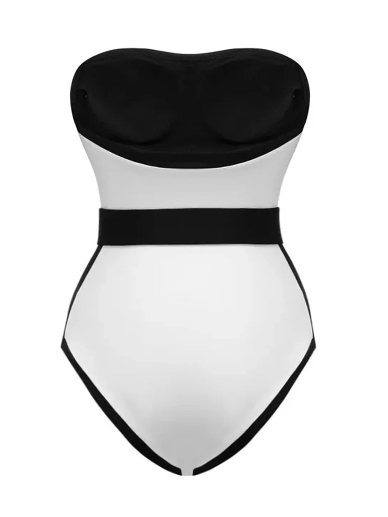 Monokini Swimwears - 2024 New Black And White Contrast Color One Piece Swimsuit For Women Off The Shoulder Swimwear Female Bodysuit Monokini Bathing