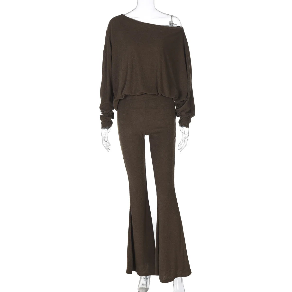 Elegant Fashion Outfits Two Piece Sets Asymmetrical Top and Flare Pant Casual Women Matching Sets Loungewear