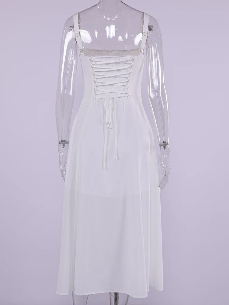 Cami Dresses - Summer Sweet Solid Sleeveless Long Dress Women Fashion Bandage Camisole Dresses Padded Boned Robe Elegant Party Vestidos