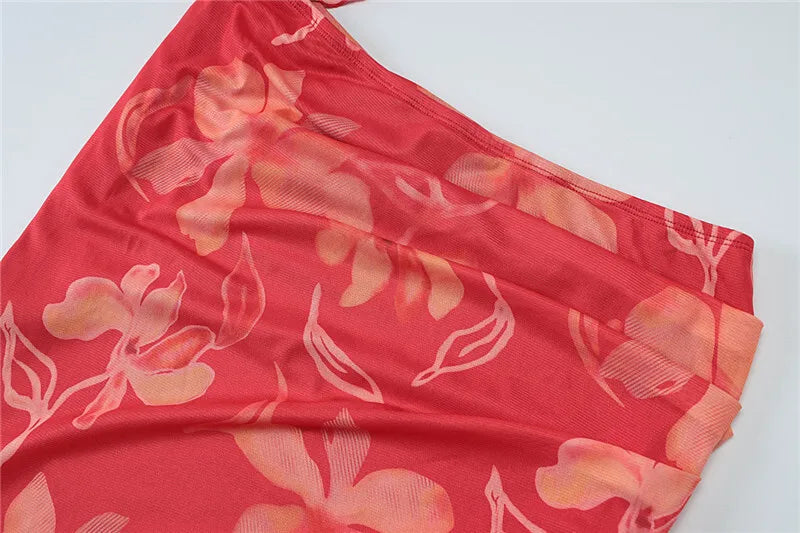 Party Dresses - Halter Deep V Neck Ruffled Sexy Maxi Dress For Women Fashion Sleeveless Backless High Waist Bodycon Club Printed Dress