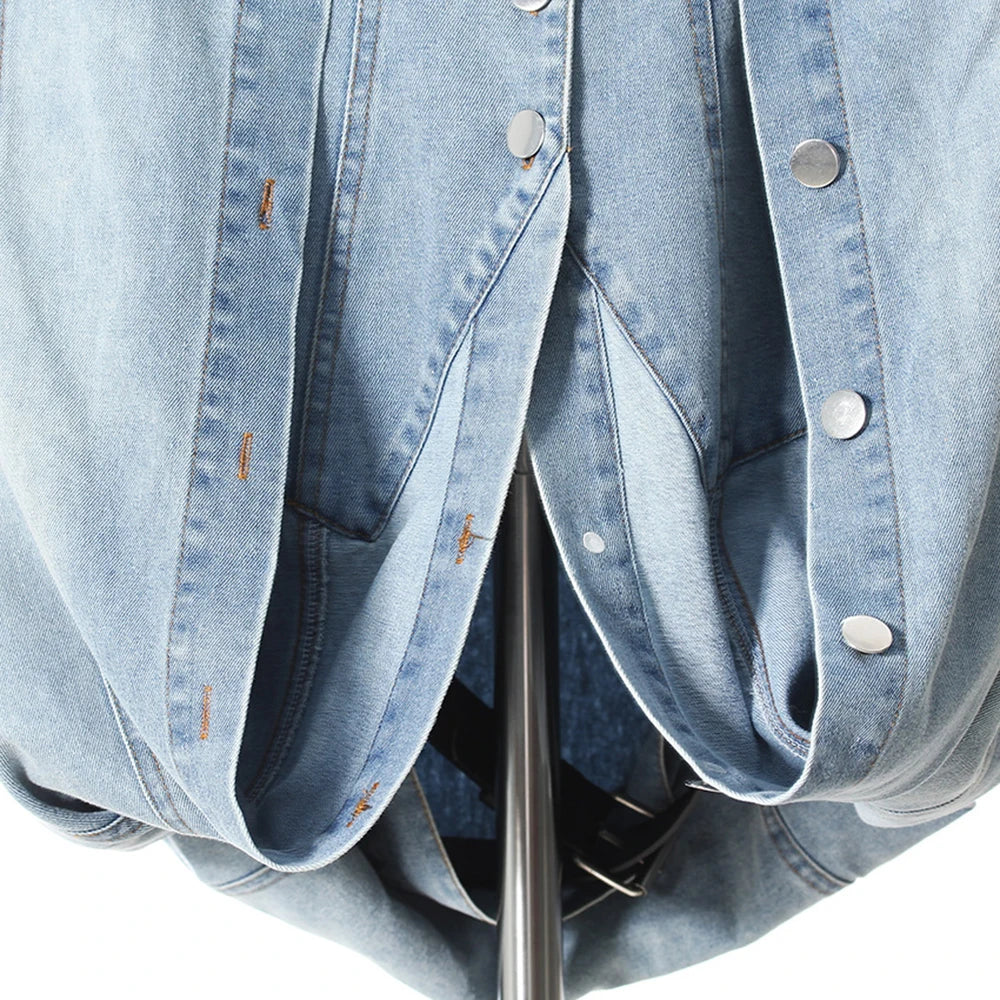 Denim Outfits - Loose Chic Jackets For Women Lapel Long Sleeve Streetwear Patchwork Pockets Coats Female Fashion Style New