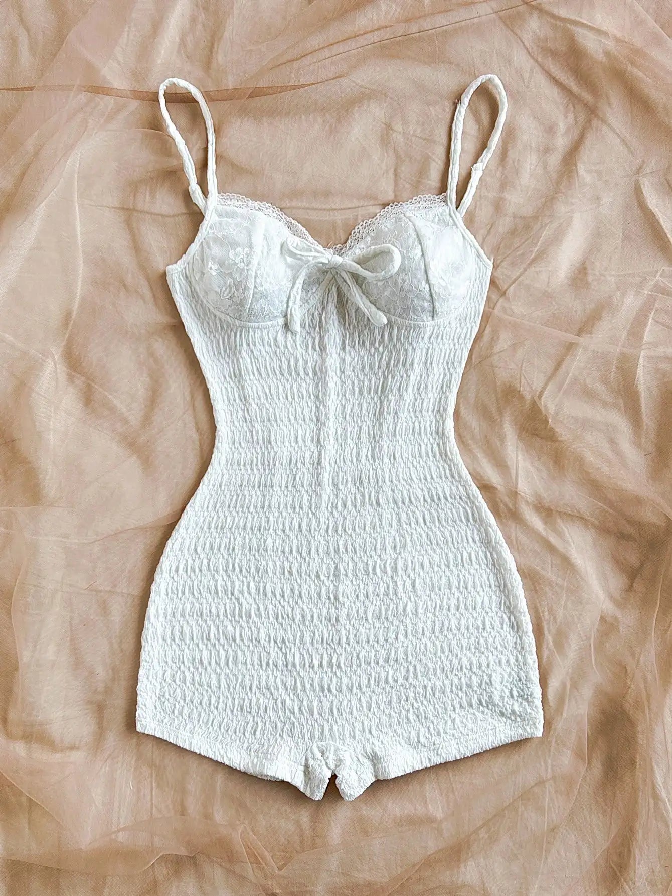 Rompers - Pure Wind Skinny-looking Onesie Strap Package Hip Vacation Premium Sense Backless Net Infrared Wear With Lace Edge