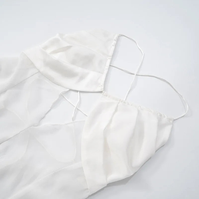 See-through Dresses - Transparent Mesh Summer Beach Dress White Black Sexy Vacation Outfits Backless Maxi Long Dresses Woman 2025 C85-DD19