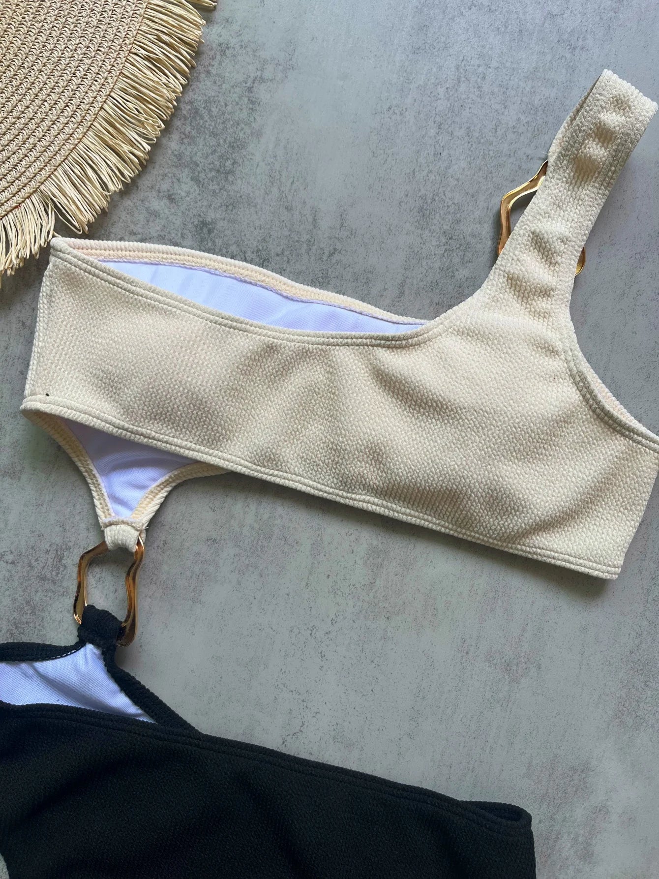 Swimwear - New Splicing Asymmetric One Shoulder One Piece Swimsuit Women Swimwear Female Metal Ring High Cut Bather Bathing Suit Swim