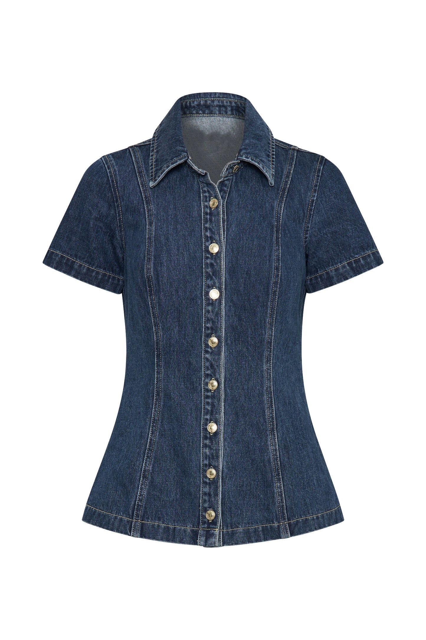 Skirt Sets - Retro Denim Slim Shirt Mini Skirt Woman's Set Classic Lapel Waist-cinching Short Sleeve Jackets A-lined Skirts Sets Female Chic