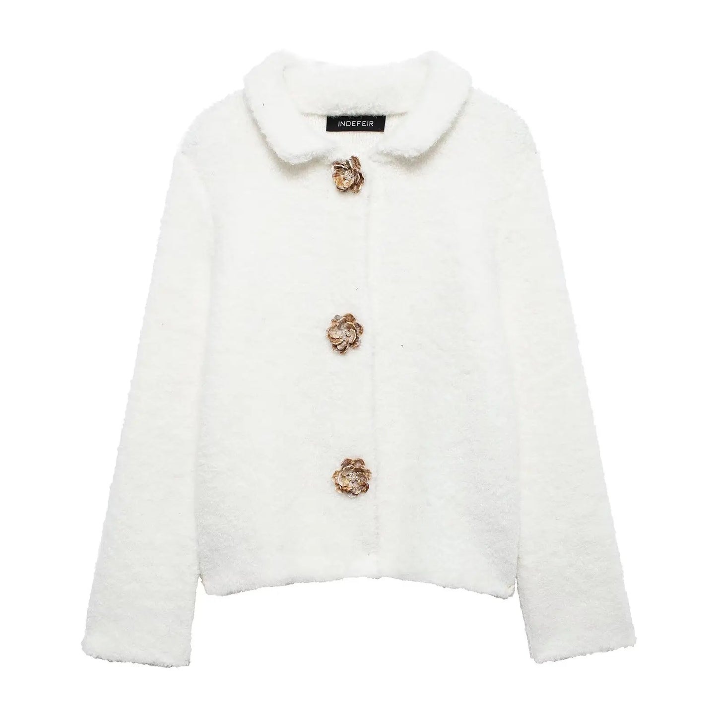 Cardigans - Women Autumn Flowers Shape Single Breasted Lapel Long Sleeve Knitted Top Fashion Female Chic Casual Slim Sweater Cardigan