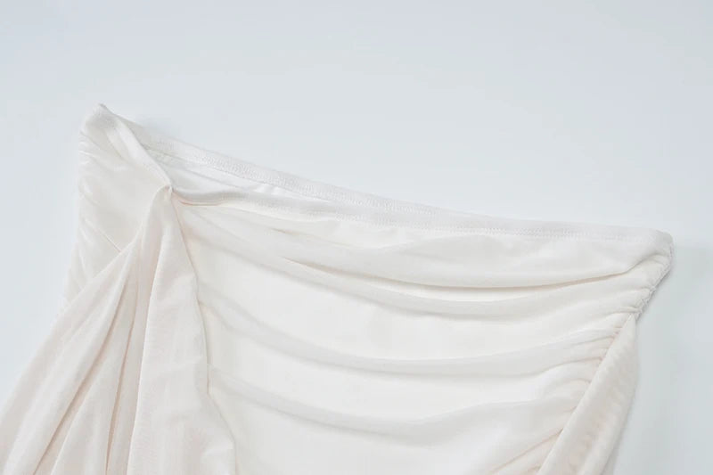 Halter Dresses - Mesh Strapless Backless Sexy Mini Dress For Women Robe Fashion Off-shoulder Sleeveless Ruched Bodycon Club Dress