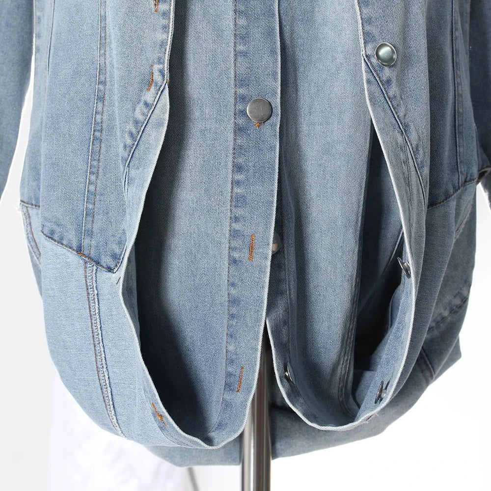 Denim Outfits - Loose Chic Jackets For Women Lapel Long Sleeve Streetwear Patchwork Pockets Coats Female Fashion Style New