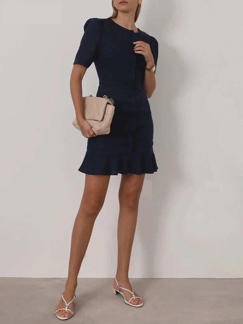 Dresses - Summer Slim Purple Cotton Women's Dress 2025 Fashion O-Neck Short Sleeve Mini Dresses Elegant Classic Solid Female Dress