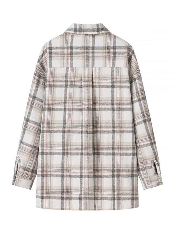 Shackets - Fall Plaid Shacket Flap Shirt Jacket