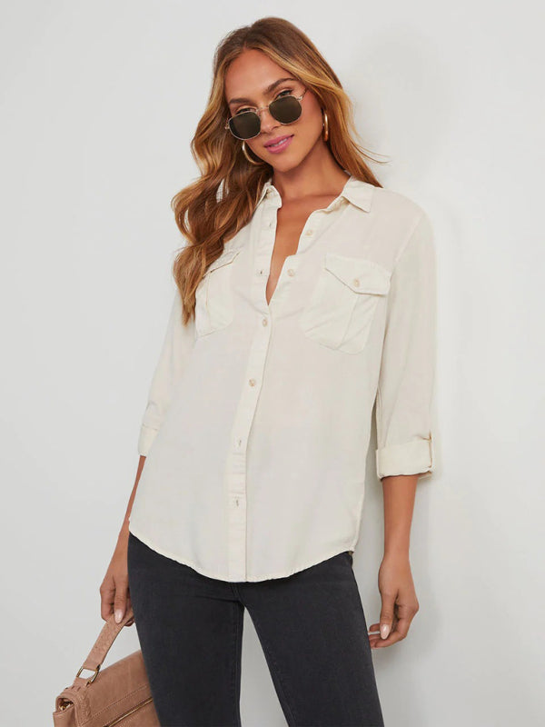 Shirts - Casual Denim Long Sleeve Shirt for Women