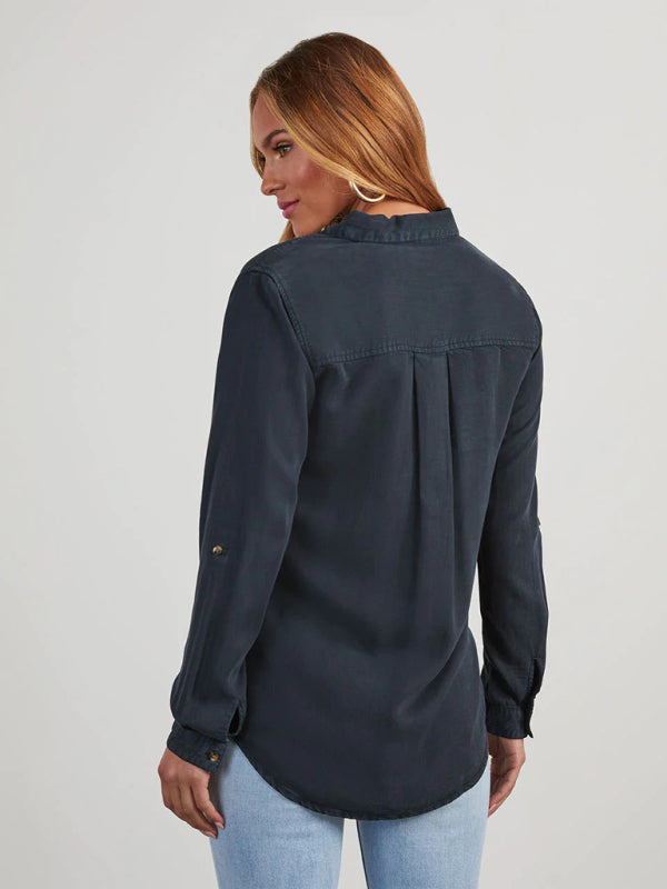 Shirts - Casual Denim Long Sleeve Shirt for Women