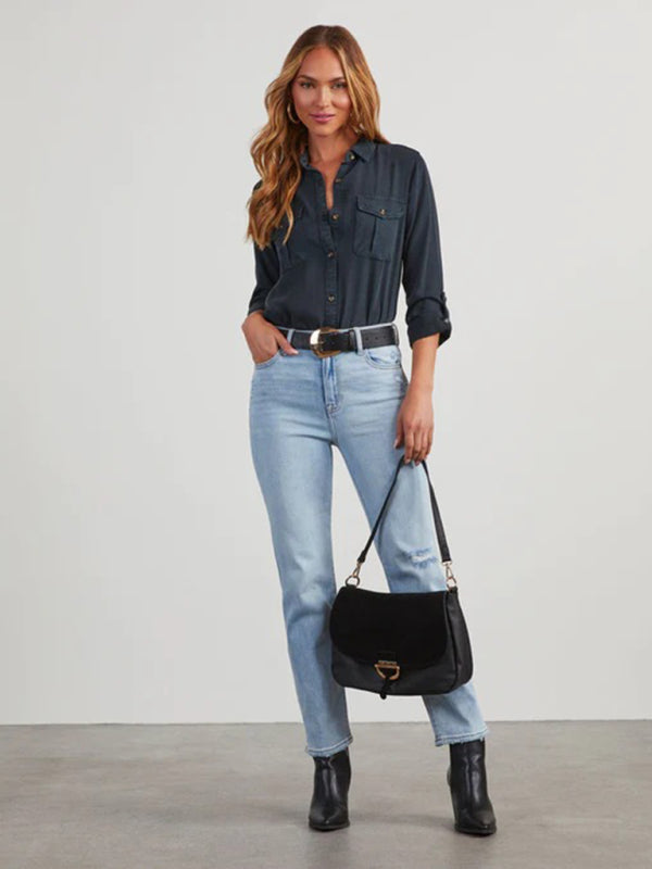 Shirts - Casual Denim Long Sleeve Shirt for Women