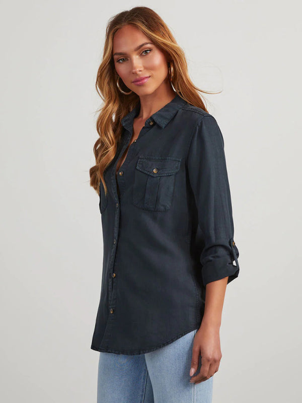 Shirts - Casual Denim Long Sleeve Shirt for Women