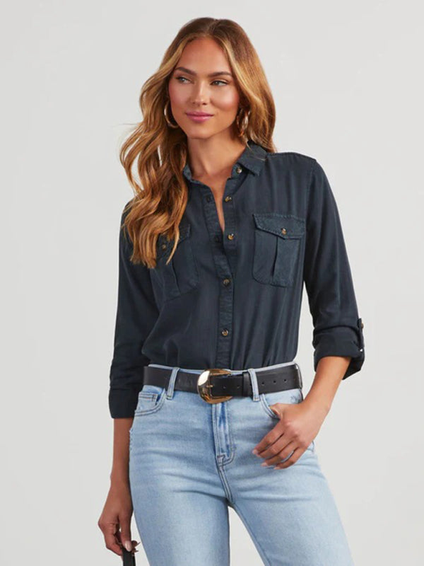 Shirts - Casual Denim Long Sleeve Shirt for Women