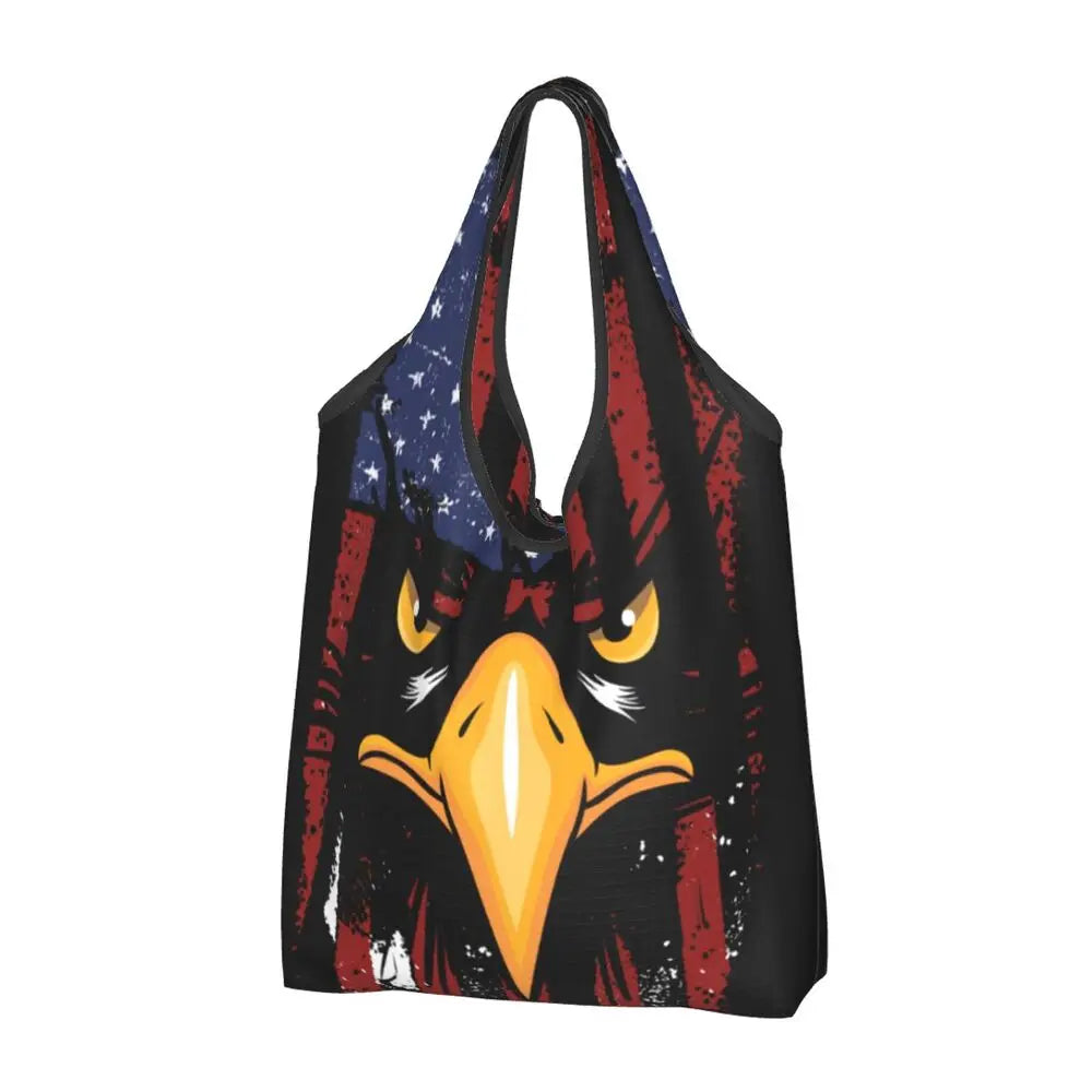 Shopping Bags- Shopping Bag for Every Patriotic Event - American Flag Handbag- - Chuzko Women Clothing