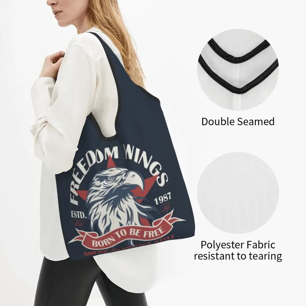 Shopping Bags- Shopping Bag for Every Patriotic Event - American Flag Handbag- - Chuzko Women Clothing