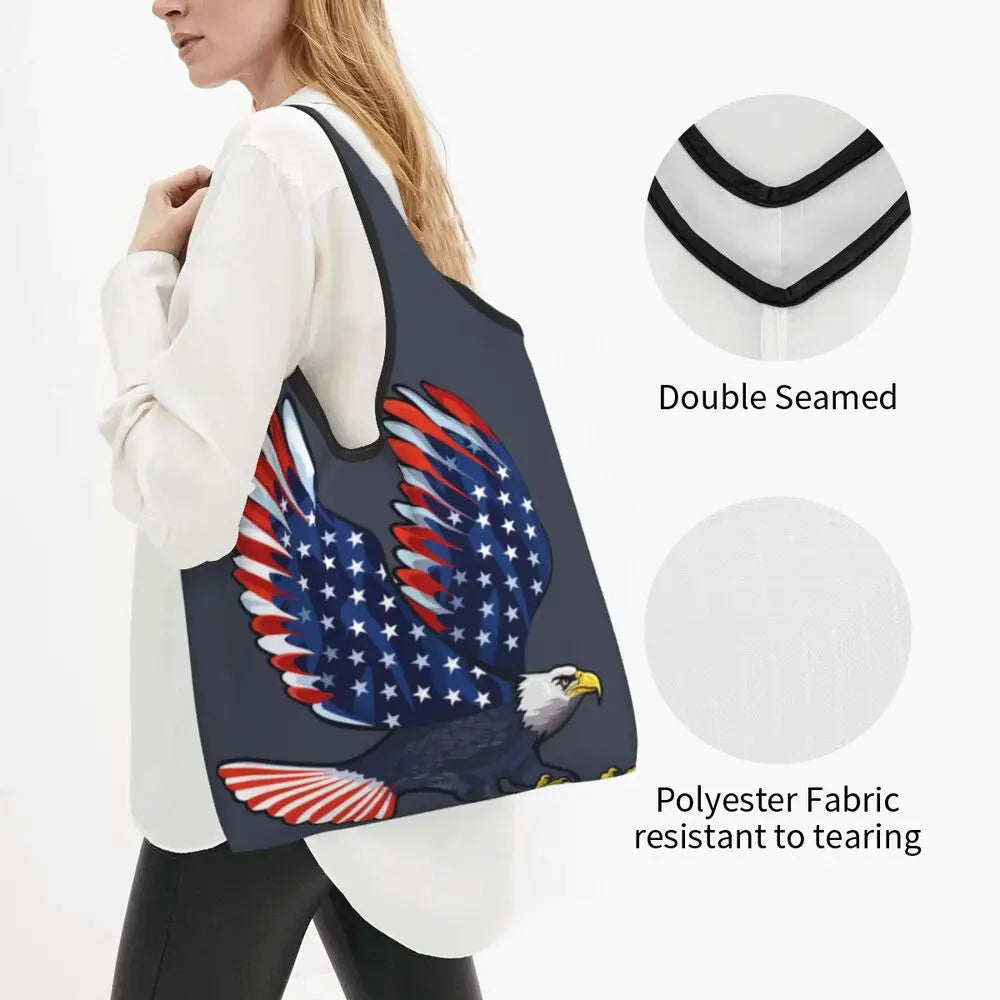 Shopping Bags- Shopping Bag for Every Patriotic Event - American Flag Handbag- - Chuzko Women Clothing