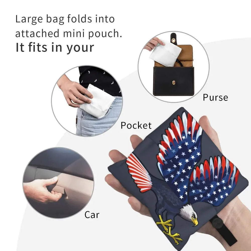 Shopping Bags- Shopping Bag for Every Patriotic Event - American Flag Handbag- - Chuzko Women Clothing