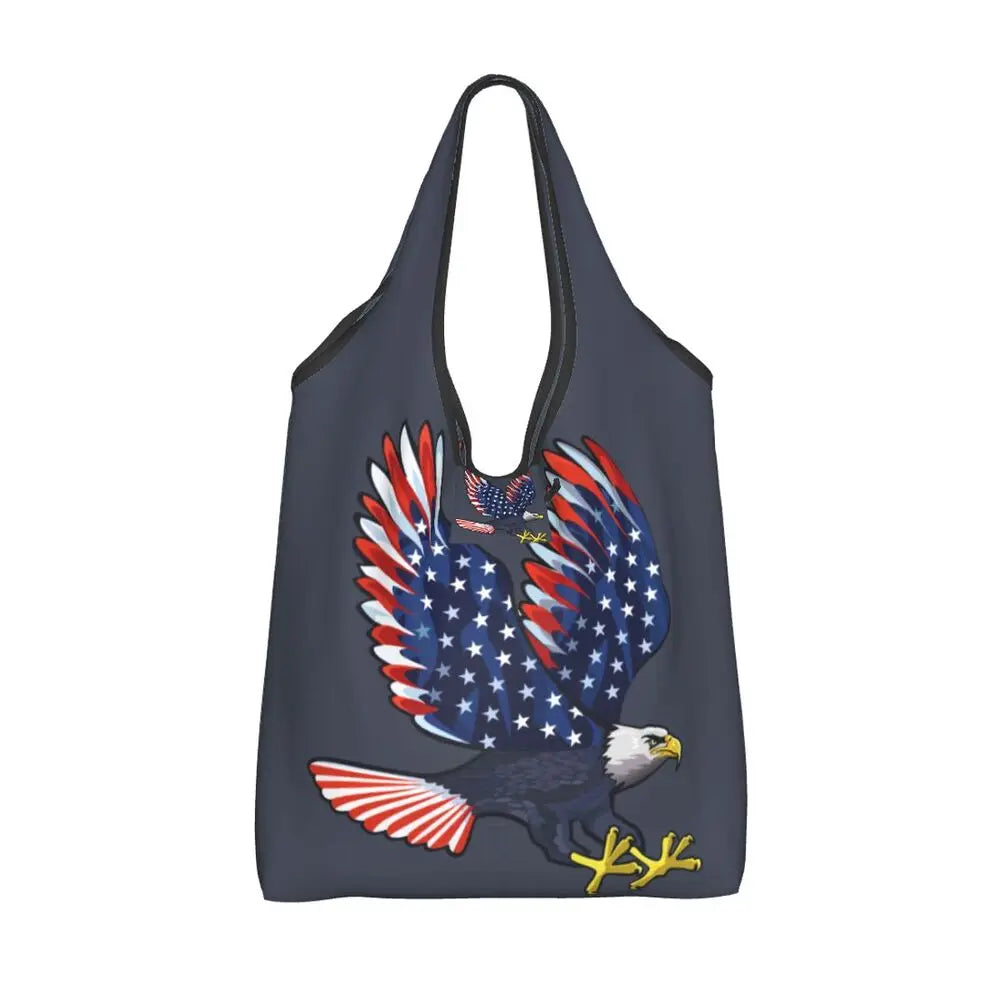 Shopping Bags- Shopping Bag for Every Patriotic Event - American Flag Handbag- - Chuzko Women Clothing