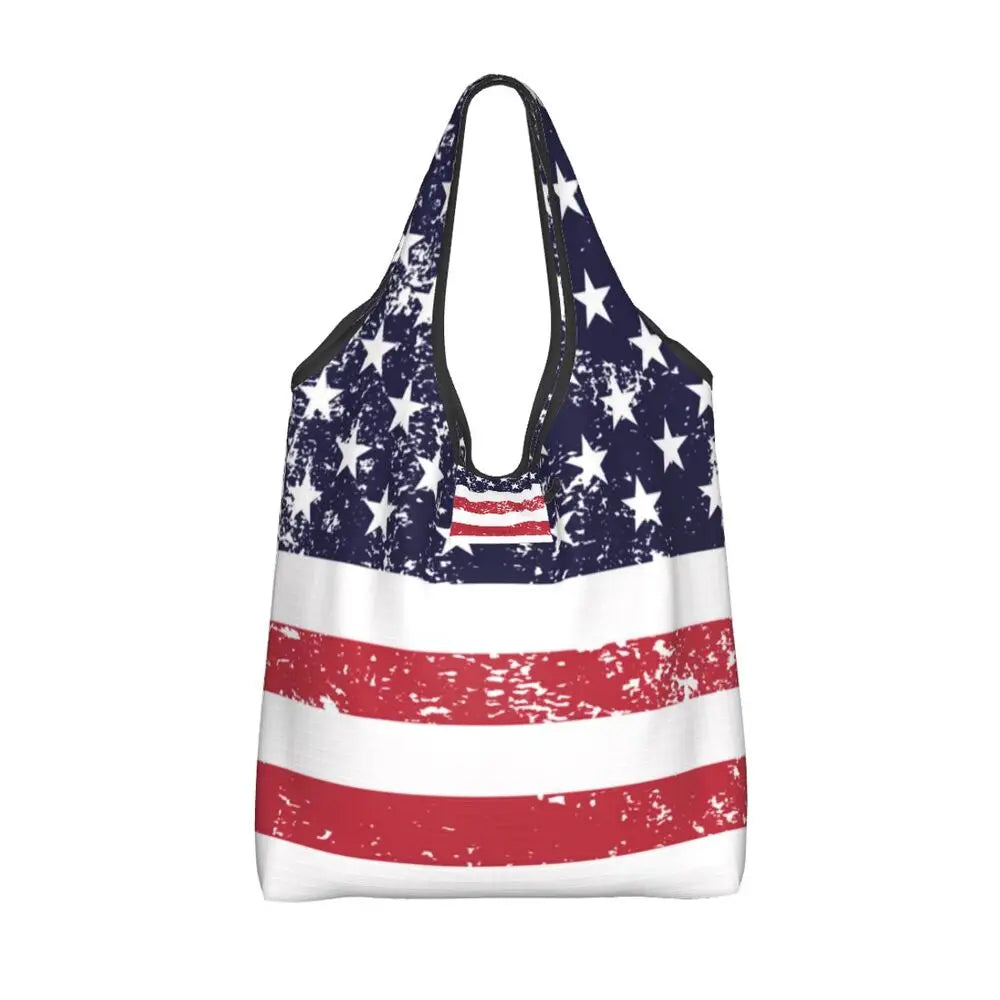 Shopping Bags- Shopping Bag for Every Patriotic Event - American Flag Handbag- - Chuzko Women Clothing