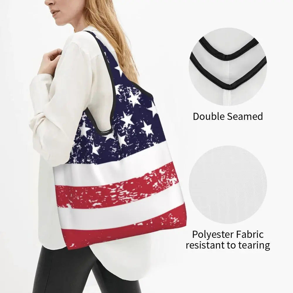 Shopping Bags- Shopping Bag for Every Patriotic Event - American Flag Handbag- - Chuzko Women Clothing