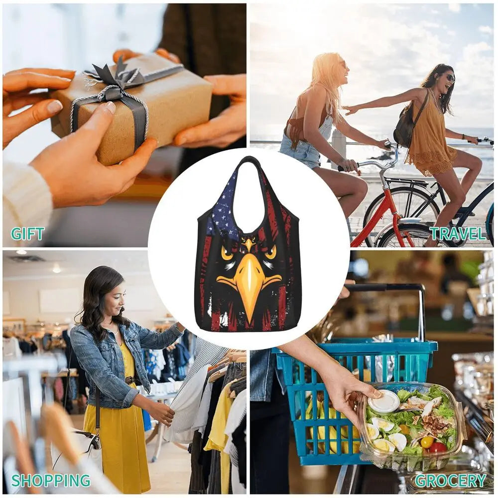 Shopping Bags- Shopping Bag for Every Patriotic Event - American Flag Handbag- - Chuzko Women Clothing