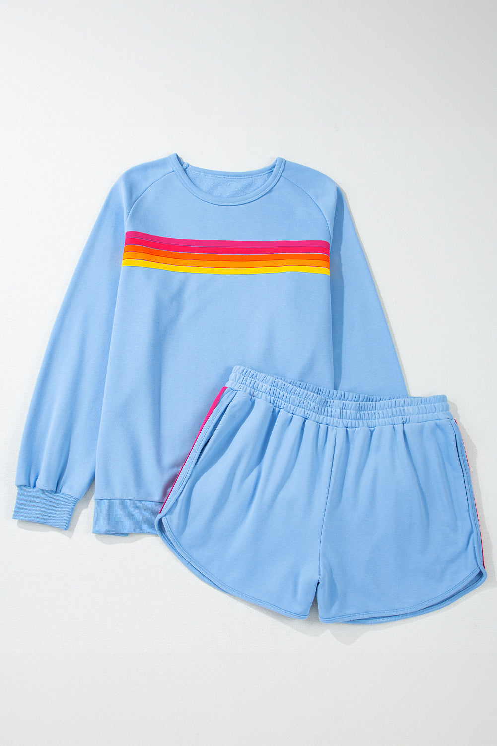 Trendy Striped Cotton Lounge Set with Pullover & Shorts